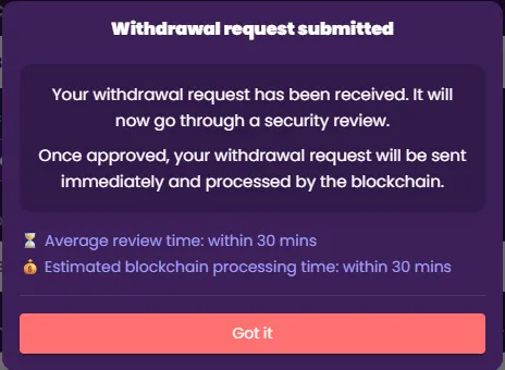 TrustDice bestätigte den Antrag und kündigte eine Sicherheitsprüfung an.