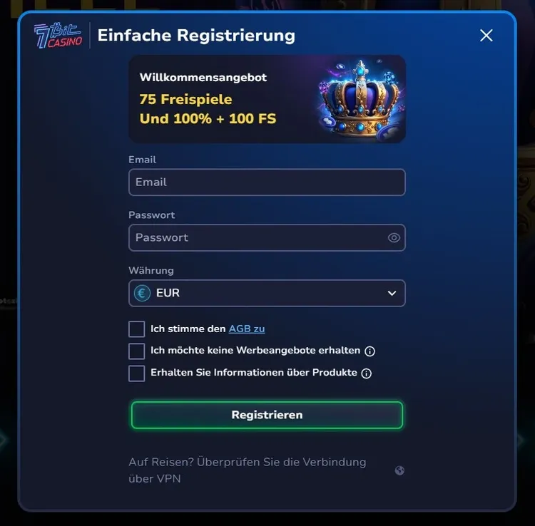 7Bitcasino 75 Freispiele ohne Einzahlung Anmeldung