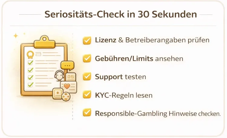 Checkliste - Lizenz, Limits, Gebühren, Support, KYC und Responsible Gambling als Seriositätsmerkmale-1