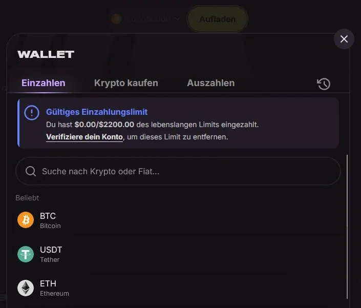 Cloudbet Einzahlung