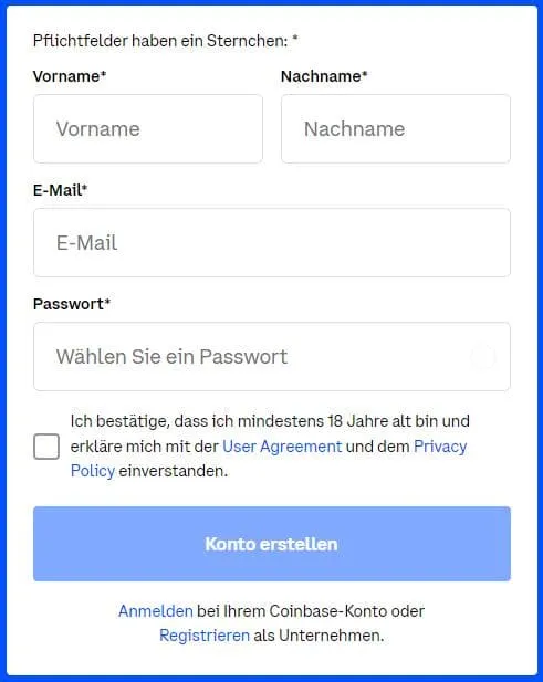 Coinbase Registrierung