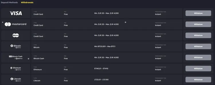 Getslots Withdrawal Methods