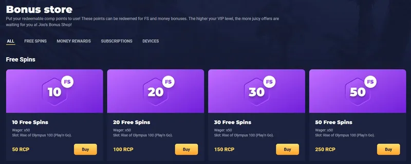 Bonus Shop im Joo Casino