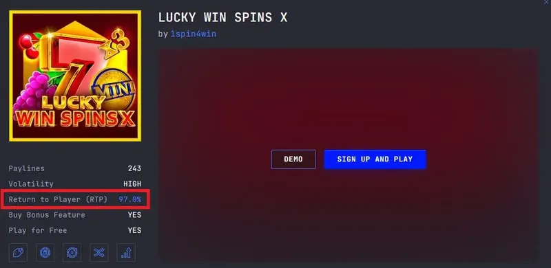 RTP-Anzeige eines Spiels im LTC Casino