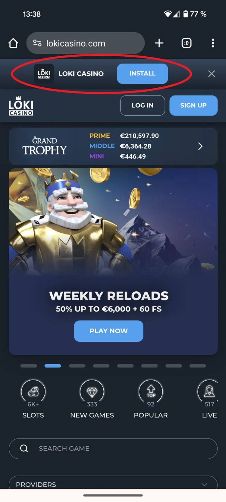 Loki Casino App Installation