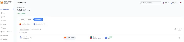 Metamask Transaktionen