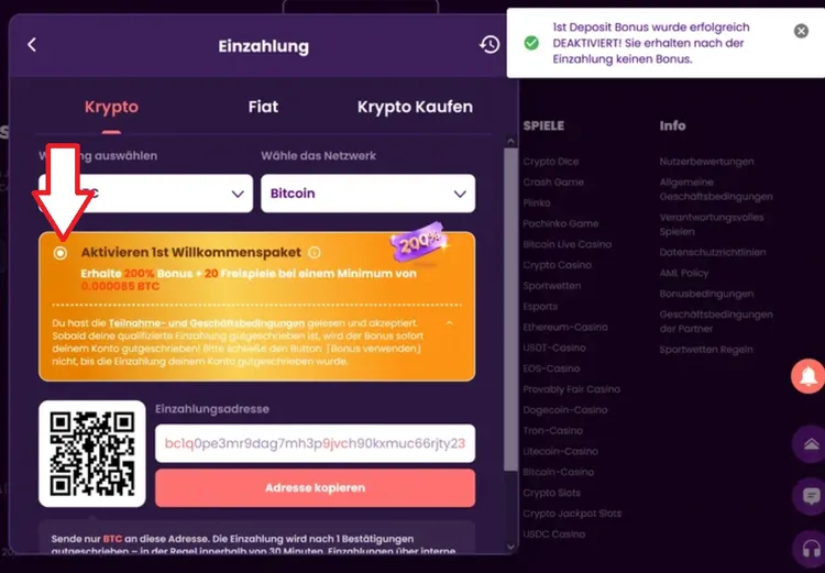 TrustDice Einzahlung und Bonus aktivieren