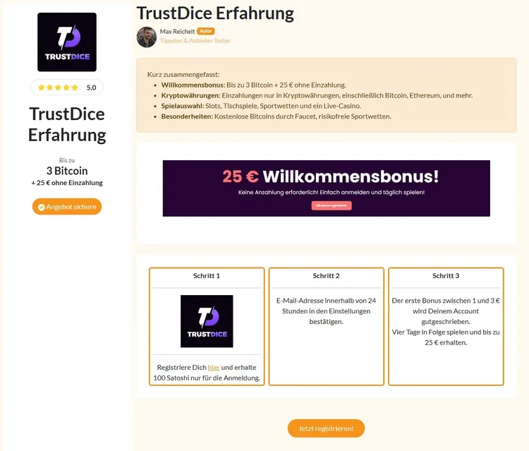 TrustDice Erfahrungsbericht als Beispiel bei Cryptobets