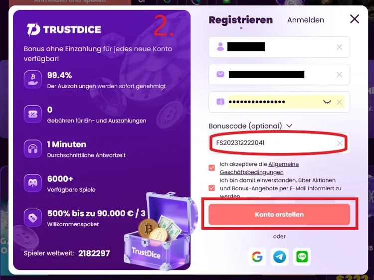 TrustDice Registrierung