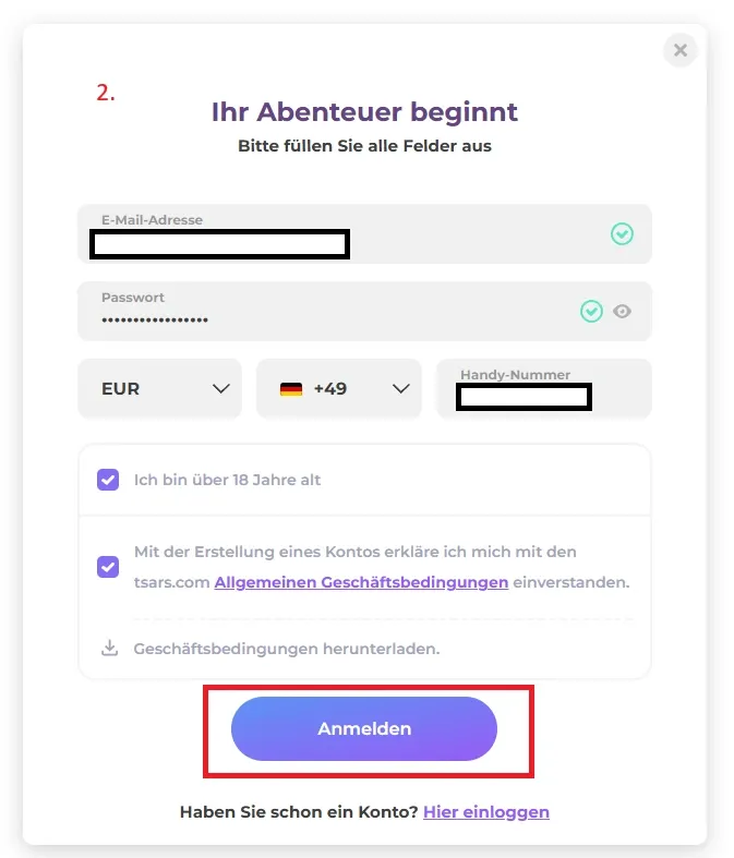 Tsars Casino Registrierung 2