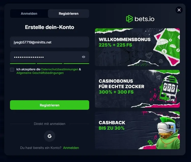 bets.io Registrierung 1