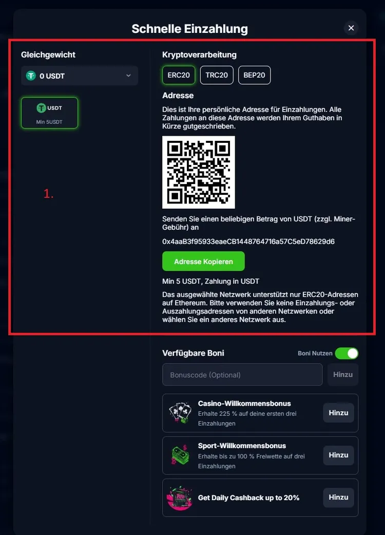 bets.io Registrierung 2 Einzahlungsmethode wählen