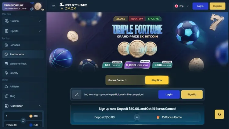 FortuneJack Triple Fortune Aktionsoberfläche September 2026
