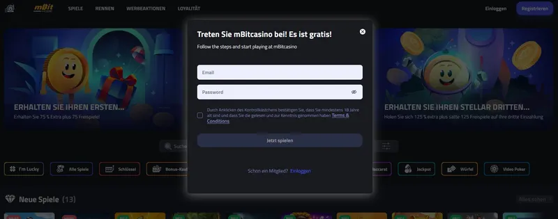 Registrierung im mBit Casino