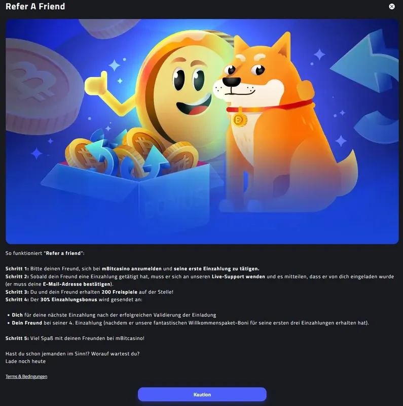 Empfehlungsbereich im mBit Casino