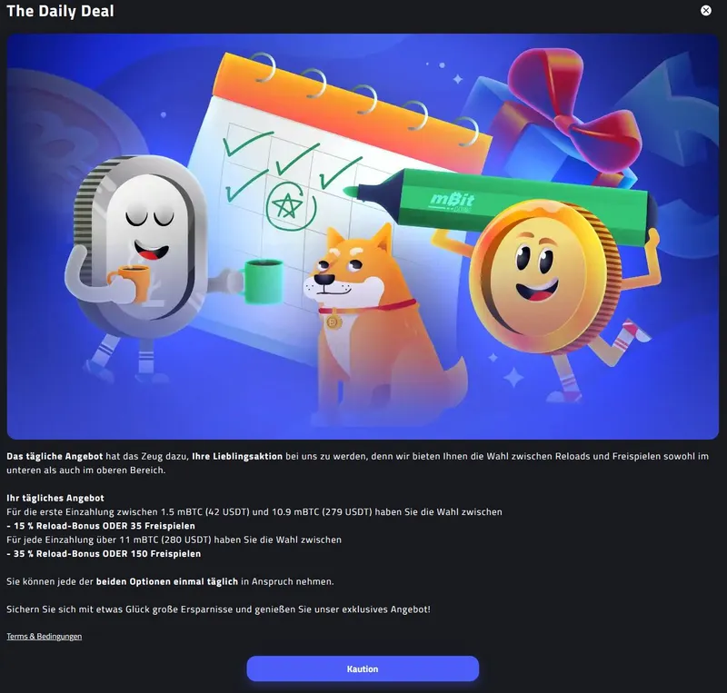 Aktionsbereich im mBit Casino